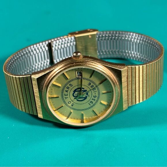 Vintage United Steel Workers Of American Watch Men Gold Tone Gold Dial Date - Picture 3 of 5